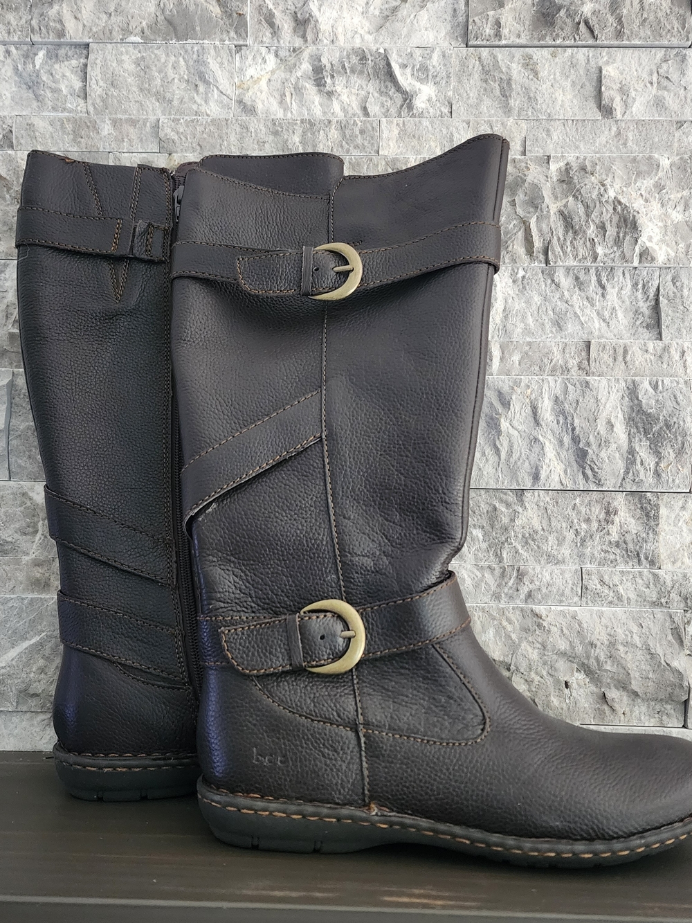 Women's Dark Brown Leather Mid-Calf Buckle Boots